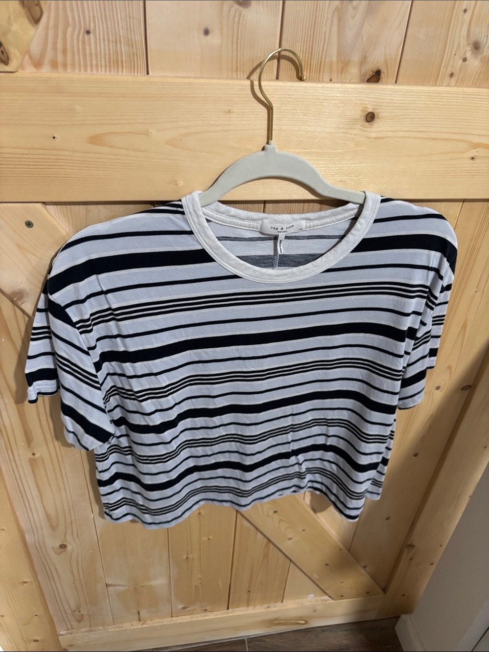rag & bone Black and White Striped Short Sleeve Crewneck